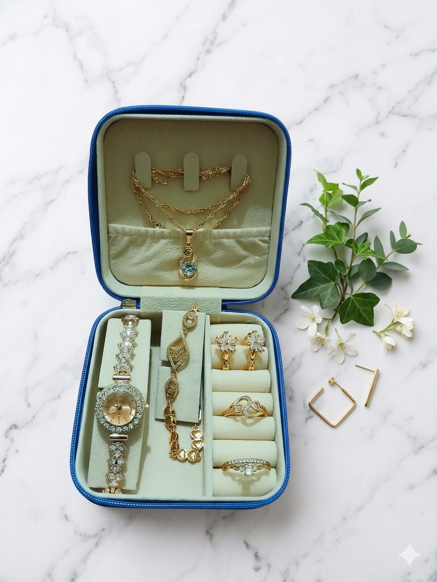 Luxury Women’s Silver Crystal Watch Set – Bracelet + Ring