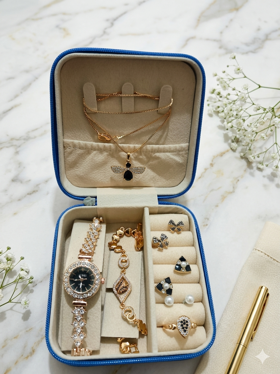 Luxury Women’s Silver Crystal Watch Set – Bracelet + Ring