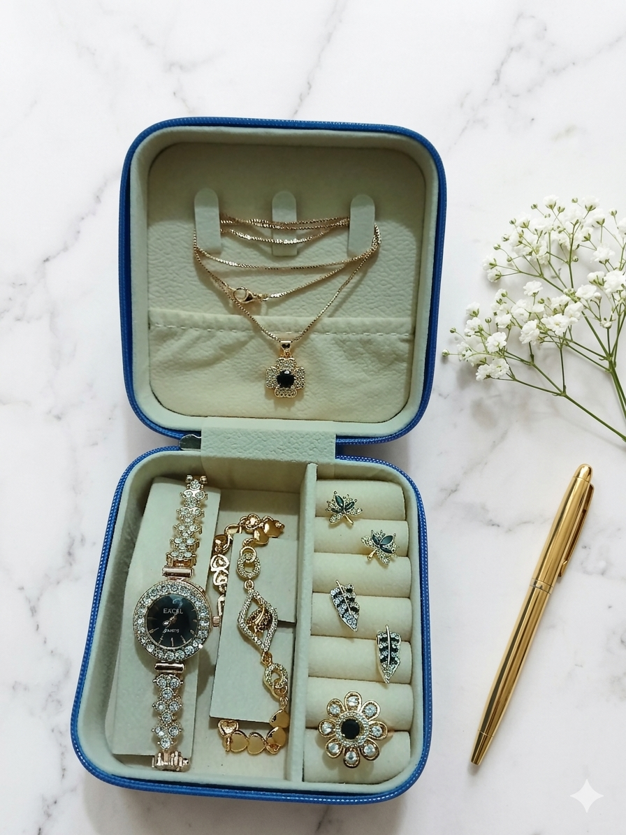 Luxury Women’s Silver Crystal Watch Set – Bracelet + Ring